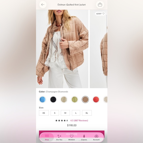 Free People Dolman Quilted Knit Jacket Champagne Diamonds - Picture 8 of 8